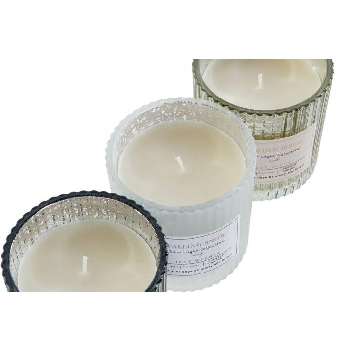 Candle DKD Home Decor White Golden Silver 8,8 x 8,8 x 9 cm (3 Units)