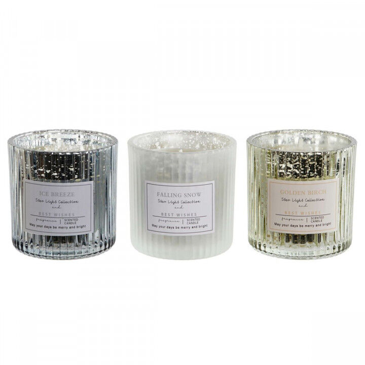 Bougie DKD Home Decor Blanc Doré Argenté 8,8 x 8,8 x 9 cm (3 Unités)