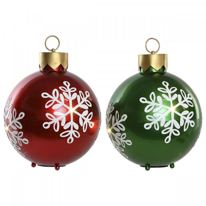 Kerstballen Home ESPRIT Rood Groen Metaal LED (2 Stuks)