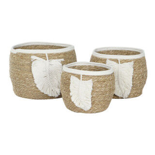 Cesta Decorativa Home ESPRIT Crema Natural Boho 33 x 33 x 27 cm (3 Piezas)