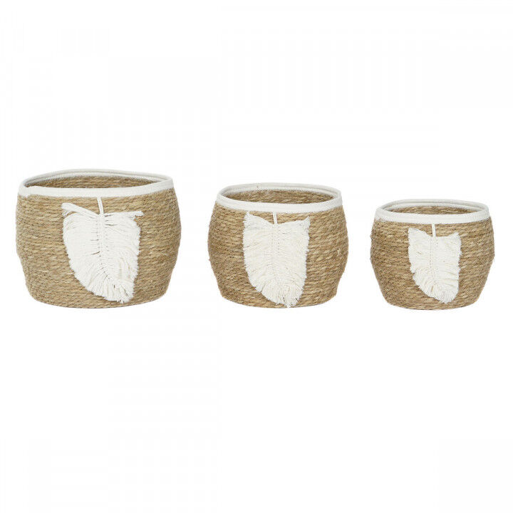 Decoratieve Mand Home ESPRIT Crème Natuurlijk Boho 33 x 33 x 27 cm (3 Onderdelen)