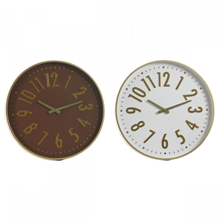 Reloj de Pared Home ESPRIT Blanco Marrón Dorado PVC 45 x 4 x 45 cm (2 Unidades)