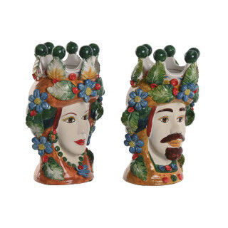 Macetero Home ESPRIT Verde Multicolor Porcelana 20 x 20 x 32 cm (2 Unidades)