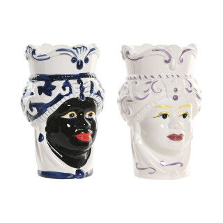 Vaso Home ESPRIT Azzurro Bianco Nero Porcellana 12 x 12 x 20 cm (2 Unità)