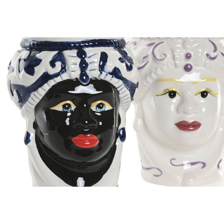 Macetero Home ESPRIT Azul Blanco Negro Porcelana 12 x 12 x 20 cm (2 Unidades)