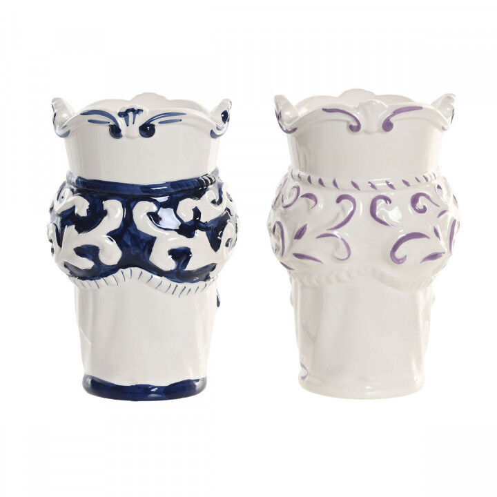 Planter Home ESPRIT Blue White Black Porcelain 12 x 12 x 20 cm (2 Units)