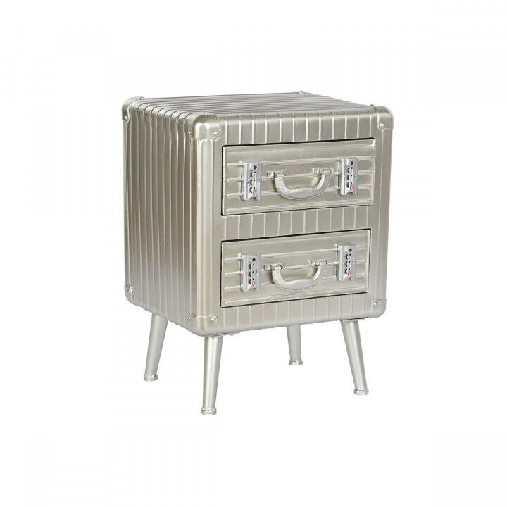 Mesita de Noche Home ESPRIT Plateado Metal Madera MDF 46 x 39 x 63 cm