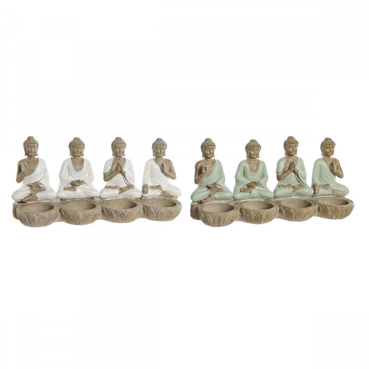 Deko-Figur Home ESPRIT Weiß grün Buddha Orientalisch 24 x 9 x 11 cm (2 Stück)