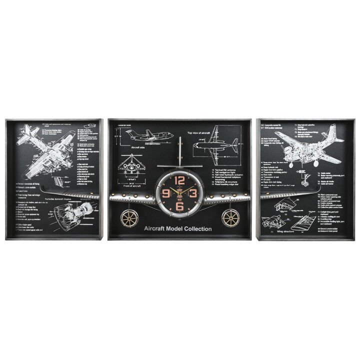 Reloj de Pared Home ESPRIT Dorado Plateado Metal Avión Vintage 175 x 21 x 64 cm