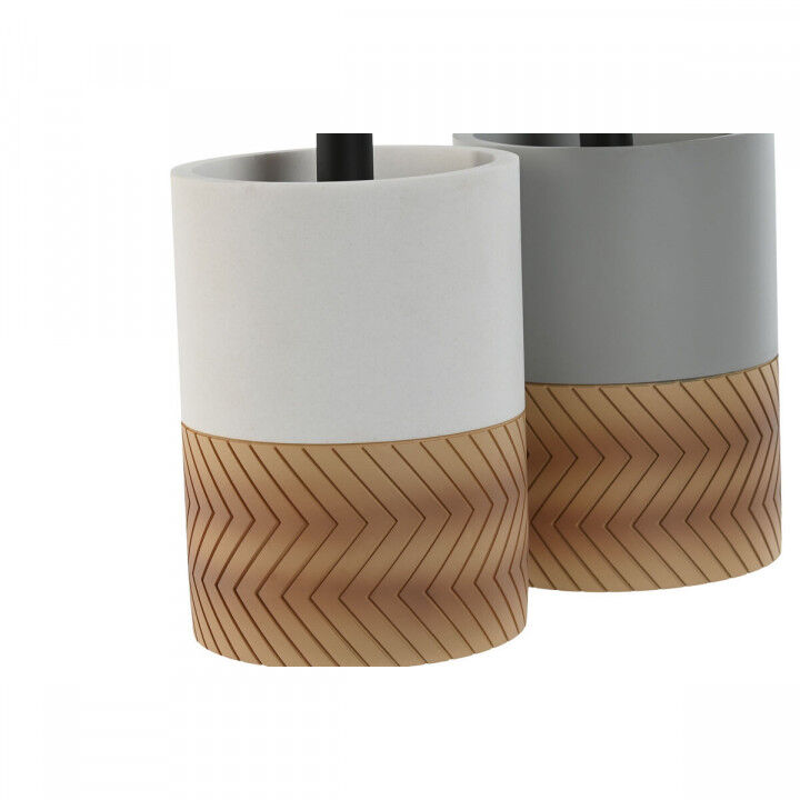 Scopino per il Bagno Home ESPRIT Bianco Grigio Naturale Resina 9,5 x 9,5 x 37 cm (2 Unità)