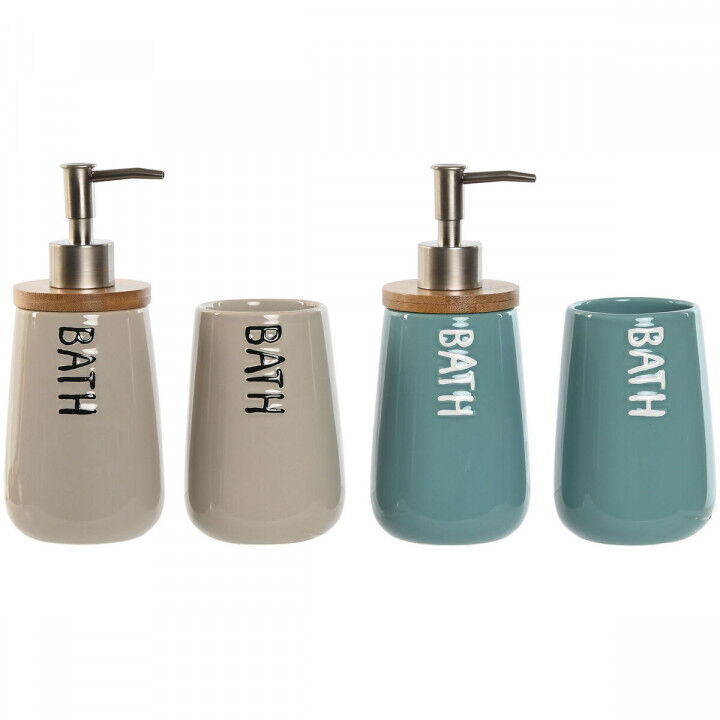 Set da Bagno Home ESPRIT Beige Turchese Bambù ABS Dolomite 9 x 8,5 x 19 cm (2 Unità)