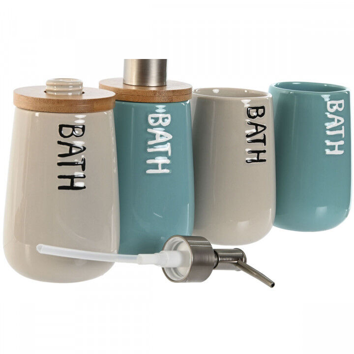 Badset Home ESPRIT Beige Turkoois Bamboe ABS Dolomite 9 x 8,5 x 19 cm (2 Stuks)