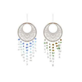 Hanging decoration Home ESPRIT Blue White Brown Boho Macrame (2 Units) (12 Units)