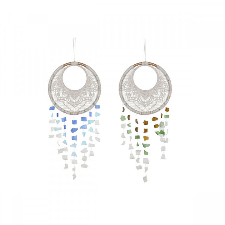 Decoración Colgante Home ESPRIT Azul Blanco Marrón Boho Macramé (2 Unidades) (12 Unidades)