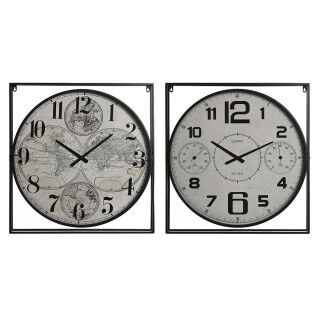 Orologio da Parete Home ESPRIT Bianco Nero Metallo Legno MDF 62 x 6 x 65 cm (2 Unità)