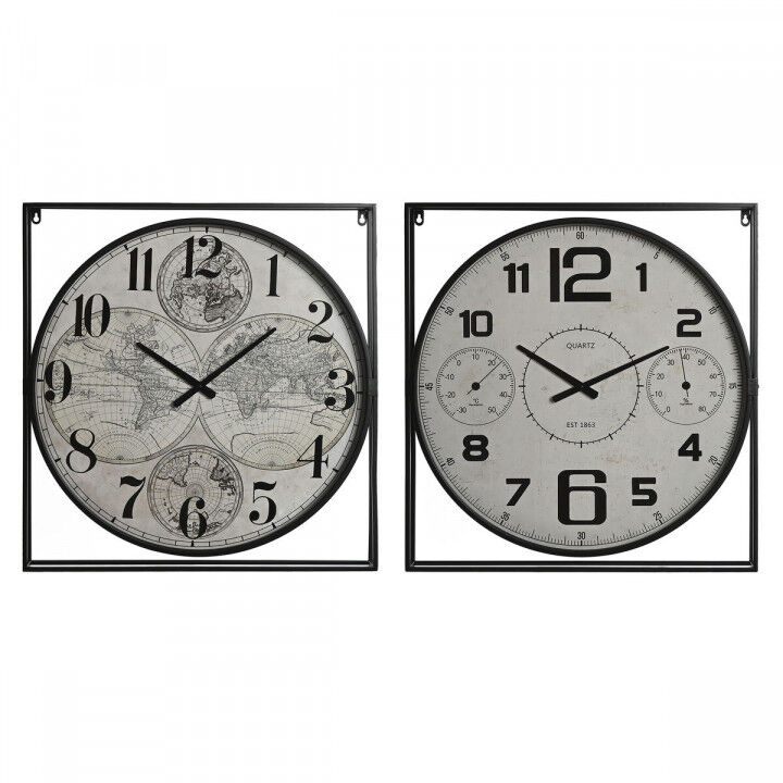 Horloge Murale Home ESPRIT Blanc Noir Métal Bois MDF 62 x 6 x 65 cm (2 Unités)