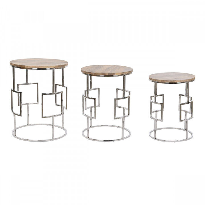 Juego de 3 mesas Home ESPRIT Marrón Plateado Natural Acero Madera de mango 49,5 x 49,5 x 62 cm