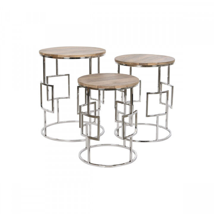 Juego de 3 mesas Home ESPRIT Marrón Plateado Natural Acero Madera de mango 49,5 x 49,5 x 62 cm