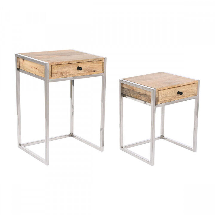 Set of 2 tables Home ESPRIT Brown Silver Natural Steel Mango wood 45,5 x 41 x 66,5 cm