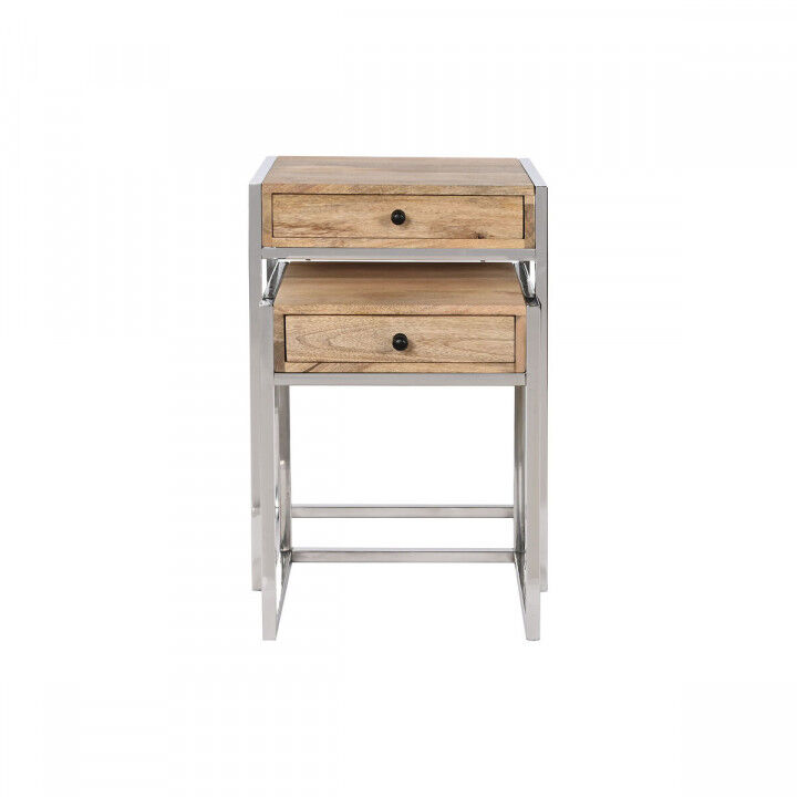 Set di 2 tavoli Home ESPRIT Marrone Argentato Naturale Acciaio Legno di mango 45,5 x 41 x 66,5 cm