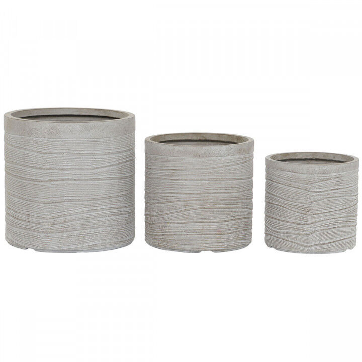 Plantenbakkenset Home ESPRIT Beige Glasvezel Magnesium 44,5 x 44,5 x 44 cm (3 Stuks)