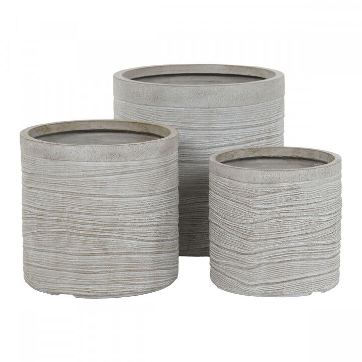 Set di vasi da fiori Home ESPRIT Beige Fibra di Vetro Magnesio 44,5 x 44,5 x 44 cm (3 Unità)