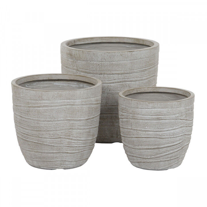 Plantenbakkenset Home ESPRIT Beige Glasvezel Magnesium 45 x 45 x 43 cm (3 Stuks)