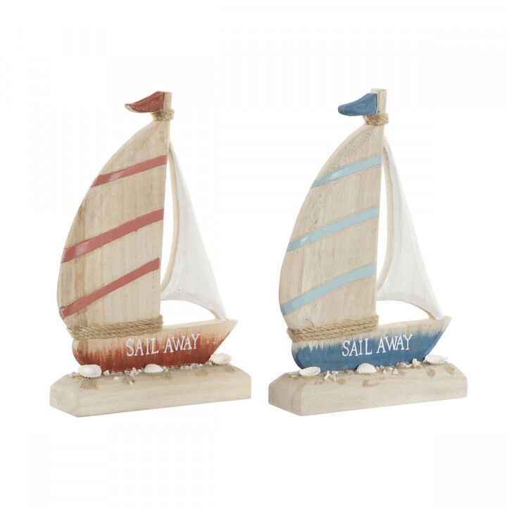 Figura Decorativa Home ESPRIT Azul Rojo Natural Velero 15 x 4,5 x 23,5 cm (2 Unidades)