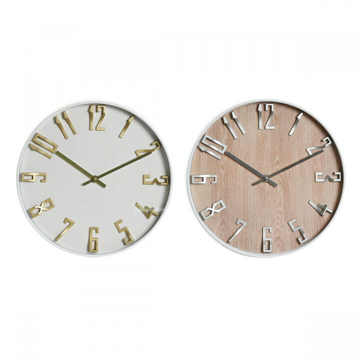 Reloj de Pared Home ESPRIT Blanco Dorado Plateado PVC 30 x 4 x 30 cm (2 Unidades)