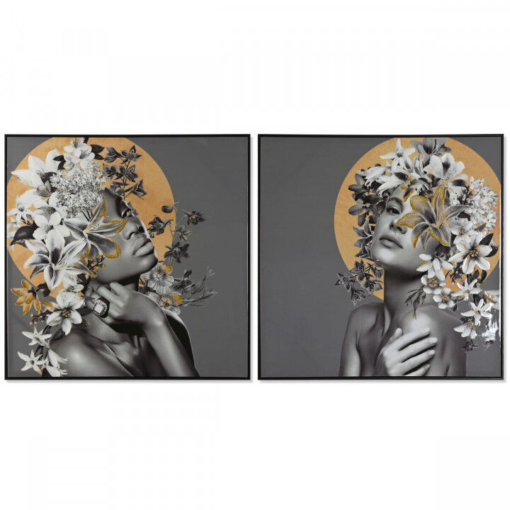 Cuadro Home ESPRIT Flores Moderno 100 x 3,5 x 100 cm (2 Unidades)