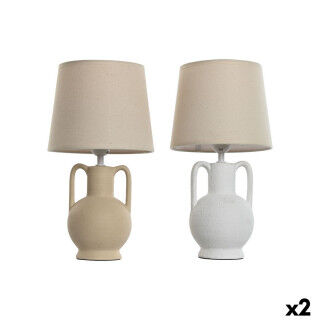 Lámpara de mesa Home ESPRIT Blanco Beige Cerámica 50 W 220 V (2 Unidades)