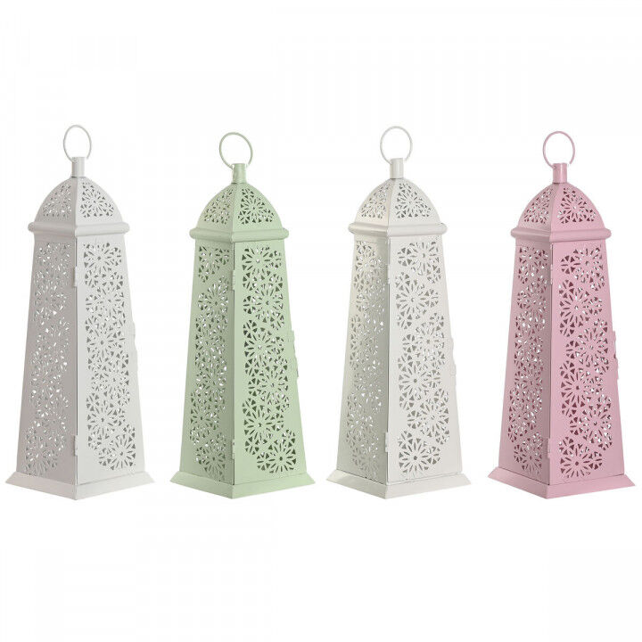 Lantern Home ESPRIT White Green Pink Metal Aluminium Shabby Chic 13 x 13 x 43 cm (4 Units)