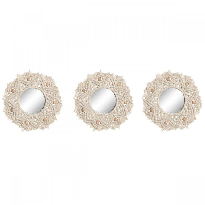 Set di Specchi Home ESPRIT Bianco Boho 20 x 1 x 20 cm (3 Pezzi)