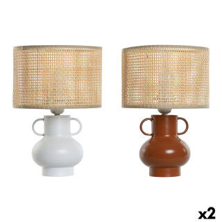 Bureaulamp Home ESPRIT Wit Natuurlijk Terra cotta Metaal Bamboe 50 W 220 V 22 x 22 x 33 cm (2 Stuks)
