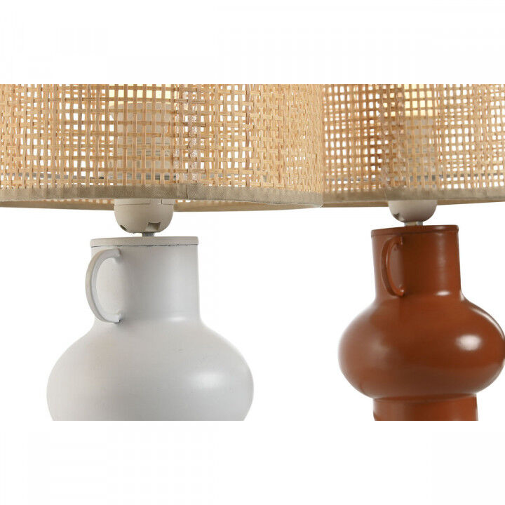Lampada da tavolo Home ESPRIT Bianco Naturale Terracotta Metallo Bambù 50 W 220 V 22 x 22 x 33 cm (2 Unità)