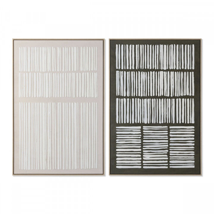Lienzo Home ESPRIT Blanco Verde Beige Gris oscuro Rayas Urbano (2 Unidades)