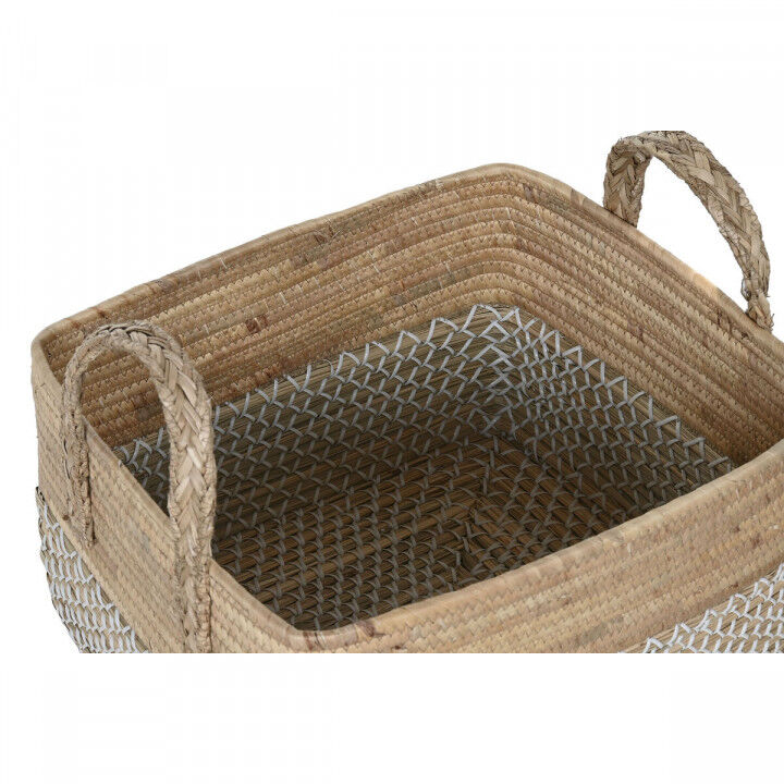 Set de basket Home ESPRIT Blanc Naturel Marron Clair PVC Herbier marin Joncs 43 x 38 x 36 cm 2 Pièces