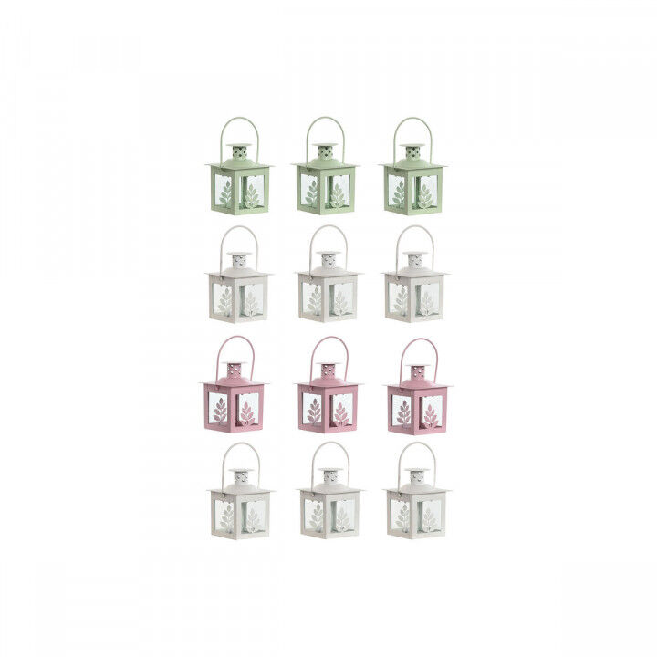 Laternen-Set Home ESPRIT Weiß grün Rosa Kristall Eisen Shabby Chic 7 x 7 x 10 cm (3 Stücke) (4 Stück)
