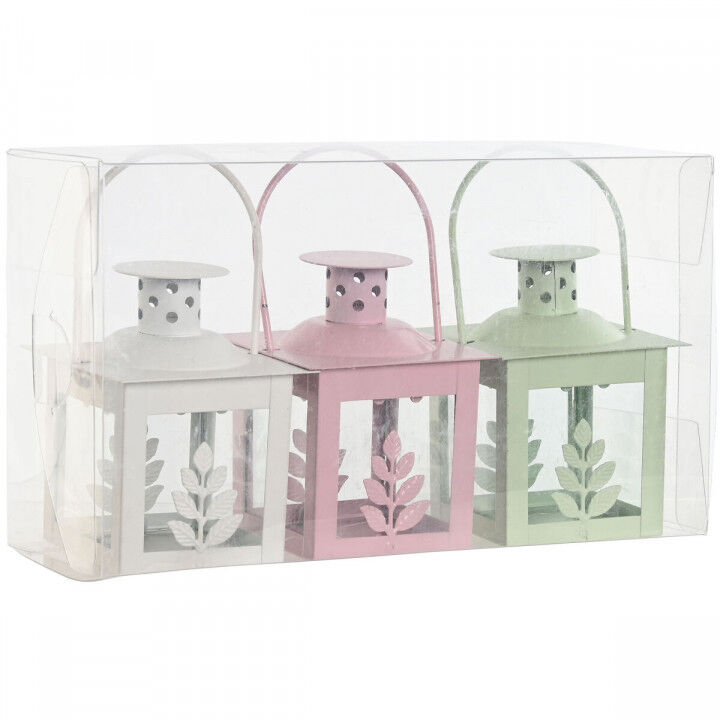 Set di lanterne Home ESPRIT Bianco Verde Rosa Cristallo Ferro Shabby Chic 7 x 7 x 10 cm (3 Pezzi) (4 Unità)