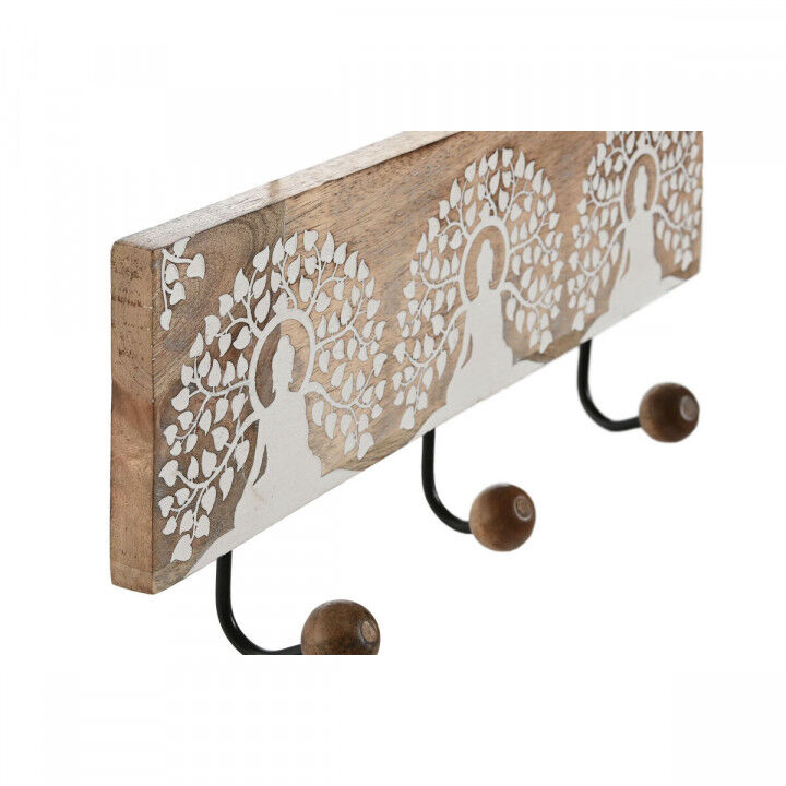 Perchero de Pared Home ESPRIT Blanco Negro Natural Metal Madera de mango Buda 38 x 5 x 16 cm