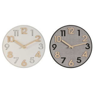 Horloge Murale Home ESPRIT Gris Naturel Bois MDF 30 x 5 x 30 cm (2 Unités)
