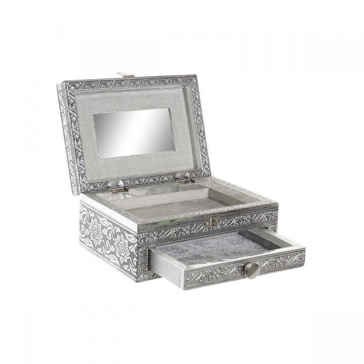 Jewelry box Home ESPRIT Silver Natural Wood Aluminium 17,5 x 12,5 x 8,5 cm