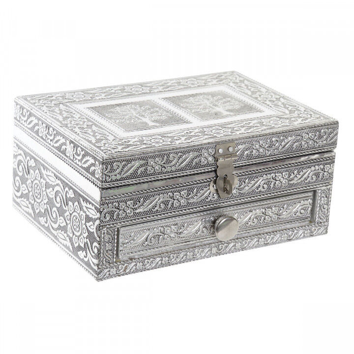 Scatola-Portagioie Home ESPRIT Argentato Naturale Legno Alluminio 17,5 x 12,5 x 8,5 cm