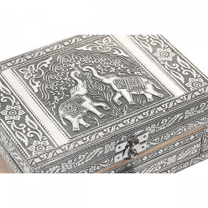 Jewelry box Home ESPRIT Silver Natural Wood Aluminium 17,5 x 12,5 x 8,5 cm