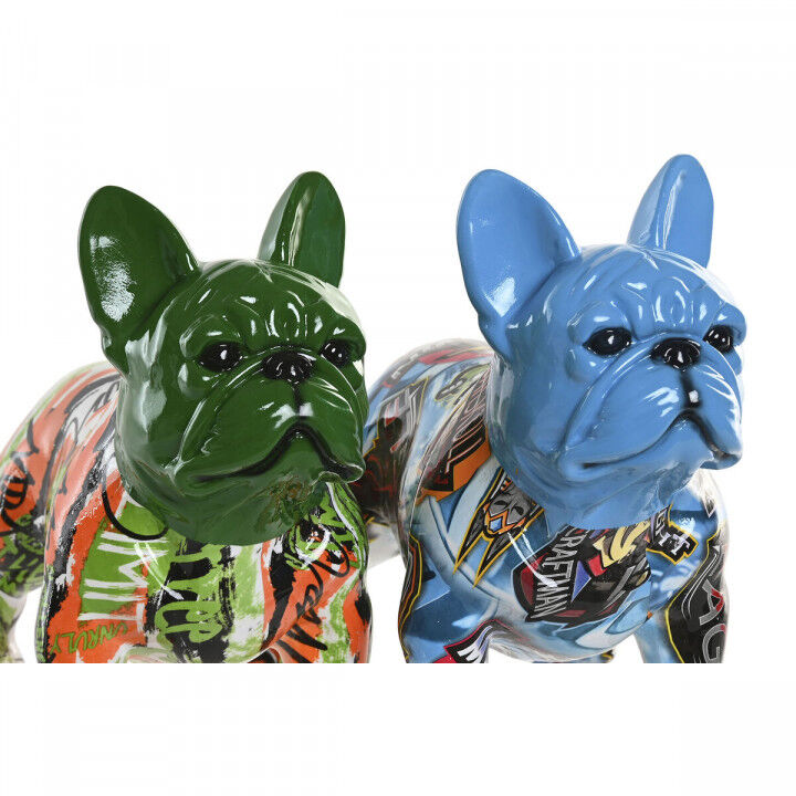 Decoratieve figuren Home ESPRIT Blauw Groen Multicolour Hond (2 Stuks)