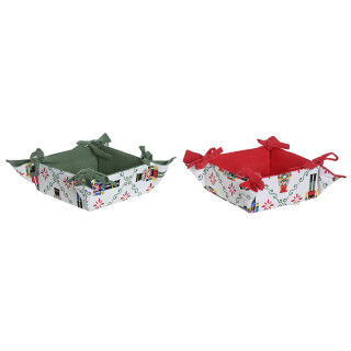 Cesta Decorativa Home ESPRIT Bianco Rosso Verde Beige Schiaccianoci Natale 30 x 30 x 8 cm (2 Unità)