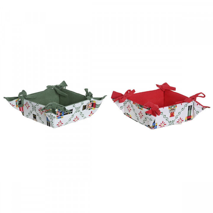 Cesta Decorativa Home ESPRIT Blanco Rojo Verde Beige Cascanueces Navidad 30 x 30 x 8 cm (2 Unidades)