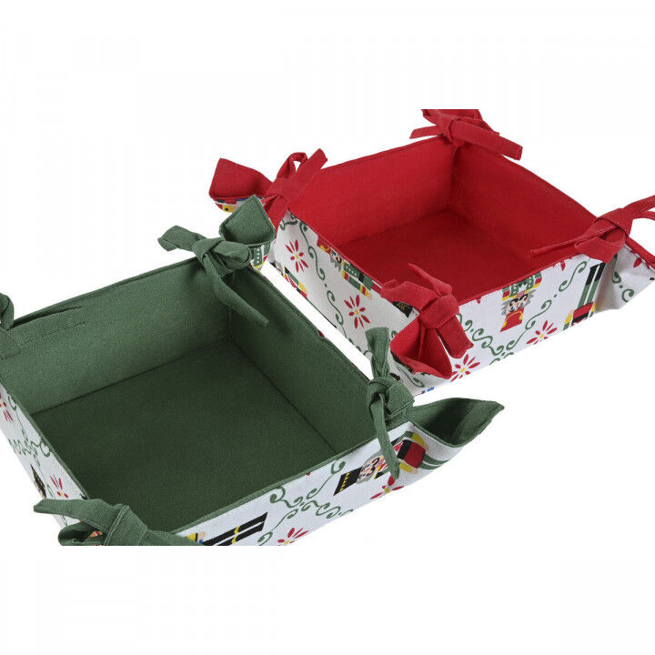Panier décoratif Home ESPRIT Blanc Rouge Vert Beige Casse-Noisette Noël 30 x 30 x 8 cm (2 Unités)