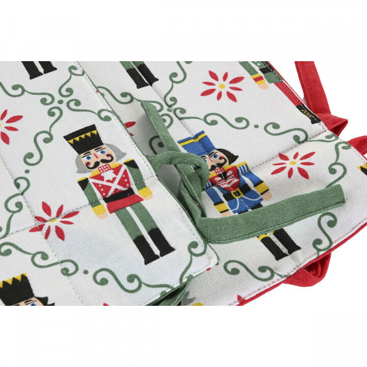 Decoratieve Mand Home ESPRIT Wit Rood Groen Beige Notenkraker Kerstmis 30 x 30 x 8 cm (2 Stuks)