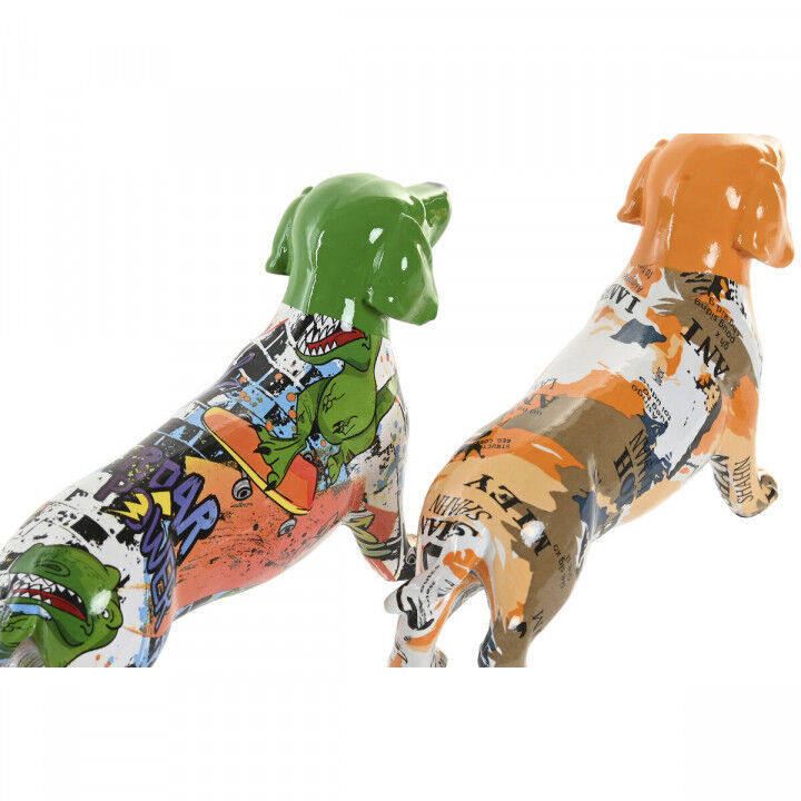 Figura Decorativa Home ESPRIT Amarillo Verde Multicolor Perro 20 X 6 X 11,5 CM (2 Unidades)